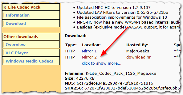 Рис. 2. Скачать K-Lite Codec Pack Mega