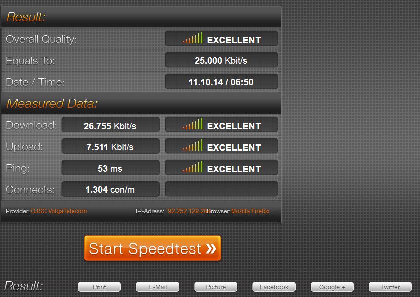 Проверка скорости подключения интернета через speed.io