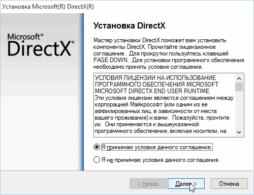 Рис. 2. Установка Microsoft(R) DirectX(R)