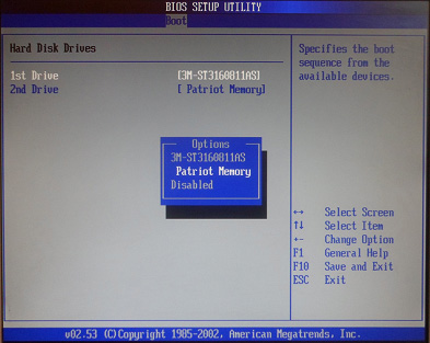 Вход в подменю выбора первого загрузочного диска BIOS