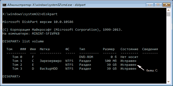 Команда DiskPart в строке команд Windows 10