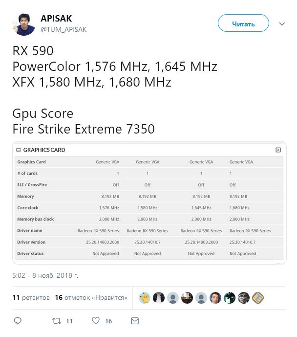 AMD Radeon RX 590 в 3DMark Fire Strike Extreme