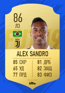 Карточка игрока Алекса Сандро в FIFA 2019