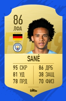 Карточка игрока Лероя Санэ в FIFA 2019