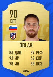 Карточка игрока Ян Облак в FIFA 19