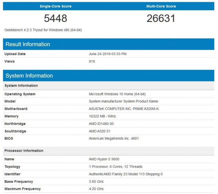 Результаты тестирования AMD Ryzen 5 3600 на плате Asus Prime A320M-K