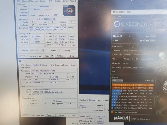 Результат тестирования AMD Ryzen 9 3950X в Cinebench R15